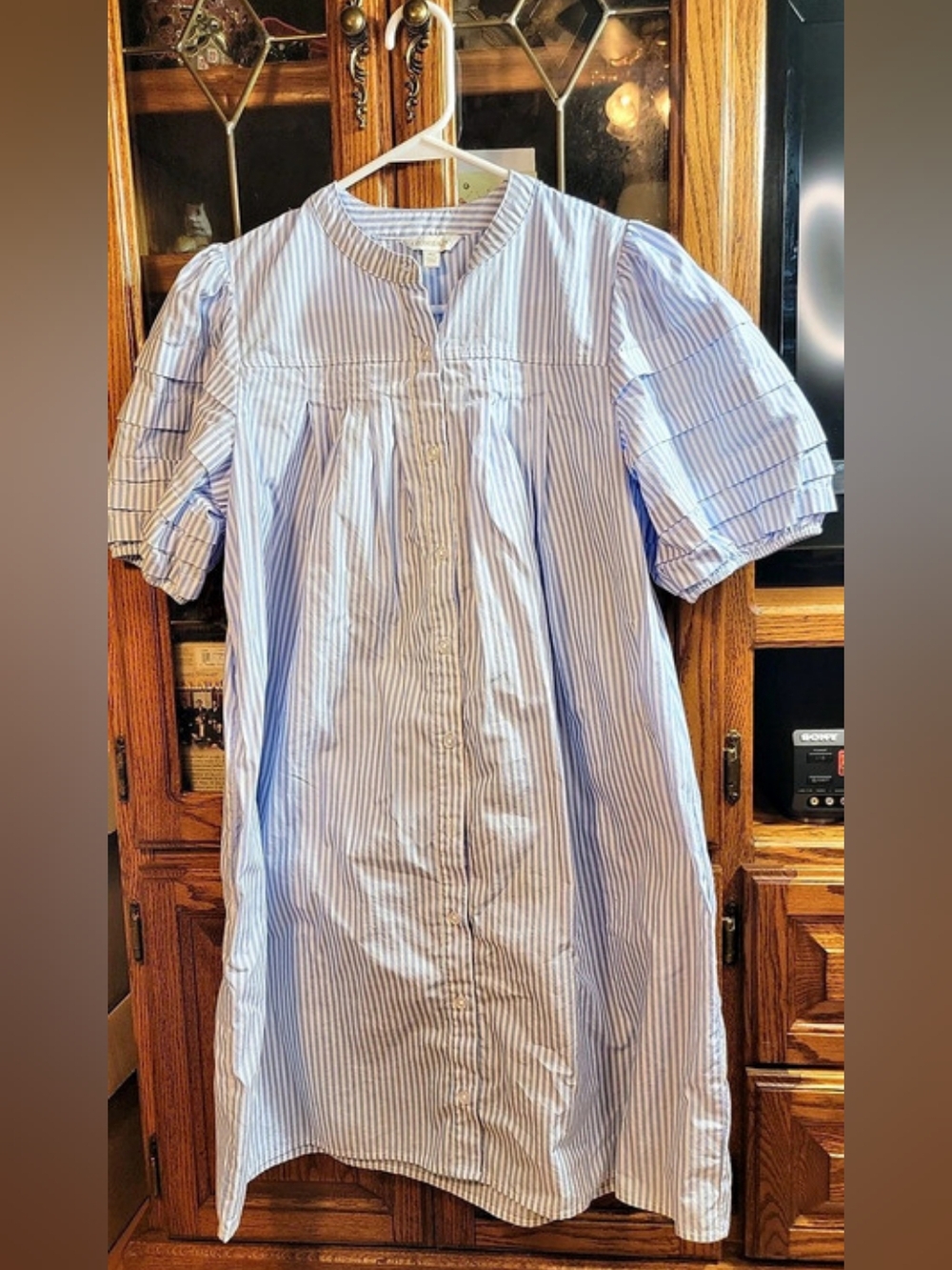 crown & ivy Short Sleeve Tiered Striped Shirt Dress Blue & White Maxi Dress XS